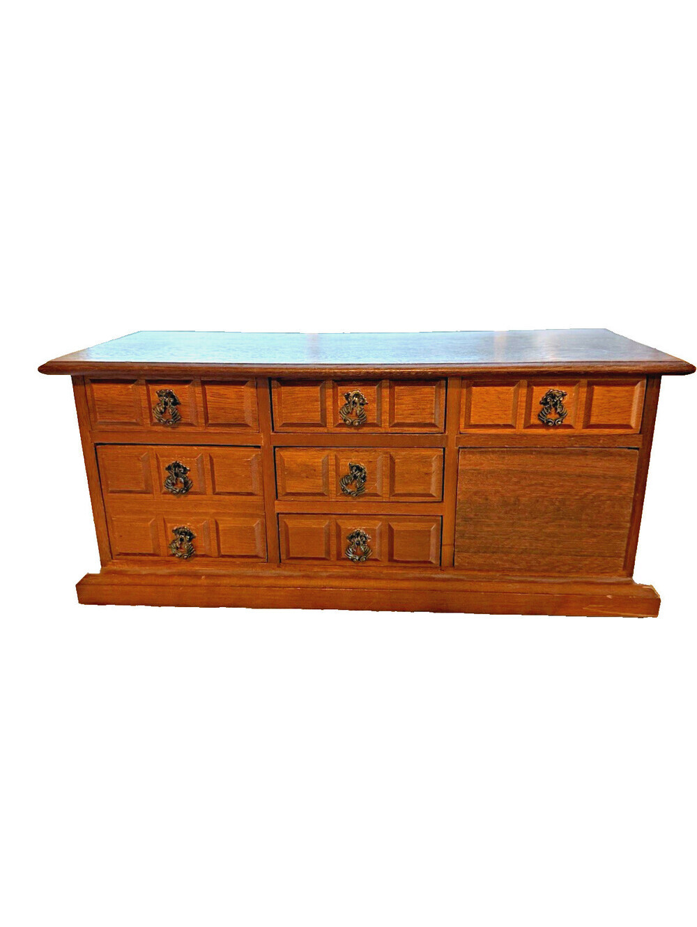 Vintage 70s musical Wood Jewelry Box Chest w/ Drawers, Velvet Lined; grandmacore